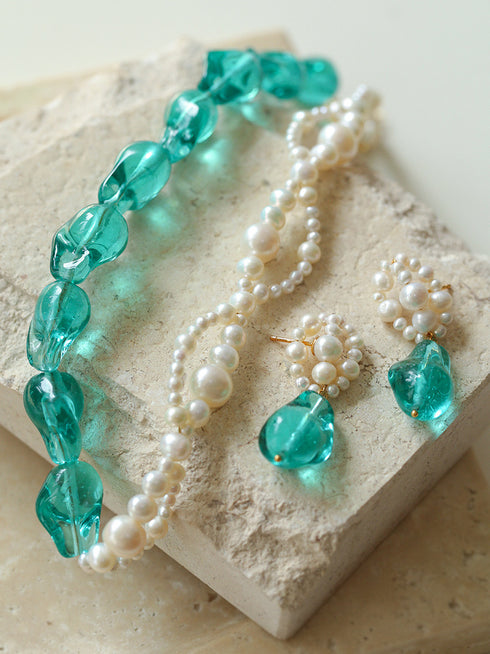 Retro Blue Bold Baroque Pearls Necklace and Earrings (Purchase Individually) - Zafari Studio Jewelry